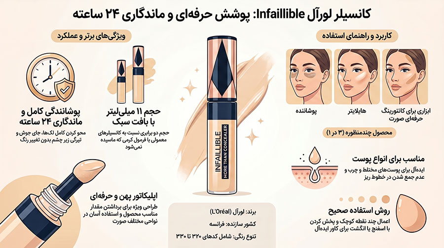 کانسیلر مایع ۲۴ ساعته لورآل مدل Infaillible
