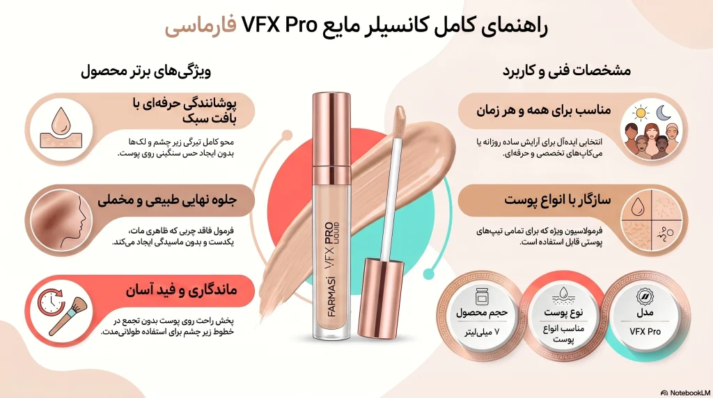 نکات مهم کانسیلر مایع مدل VFX Pro فارماسی حجم 7 میل
