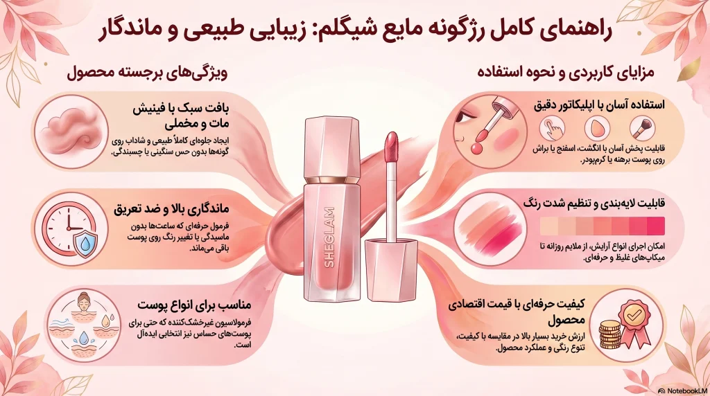 اینفوگرافی رژگونه مایع مات شیگلم مدل Liquid Blush