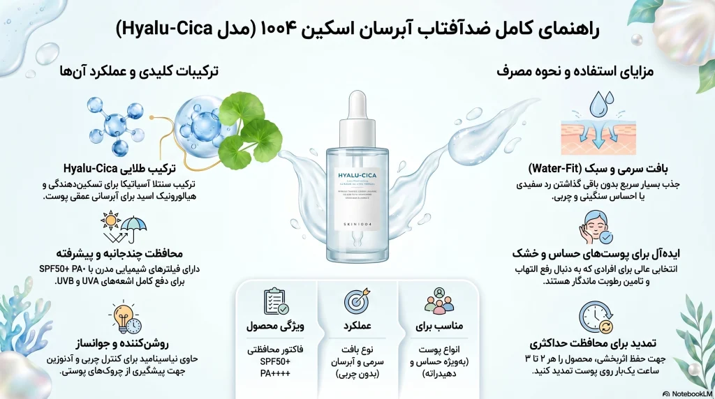 اینفوگرافی ضدآفتاب سنتلا اسکین 1004 مدل Hyalu-cica حجم 50میل