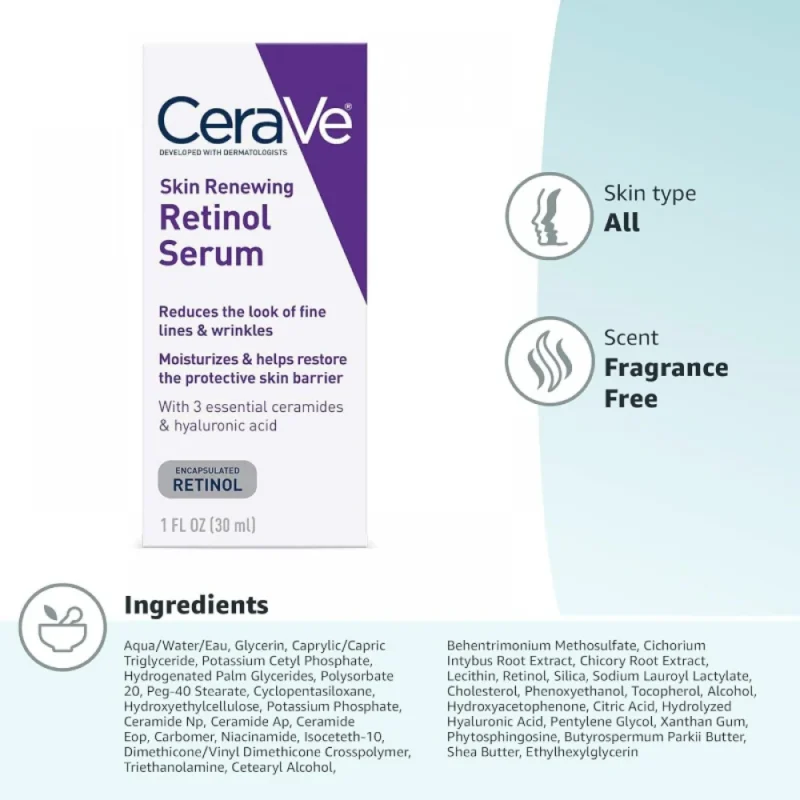 سرم رتینول جوانساز سراوی Skin Renewing حجم 30میل - تصویر 3