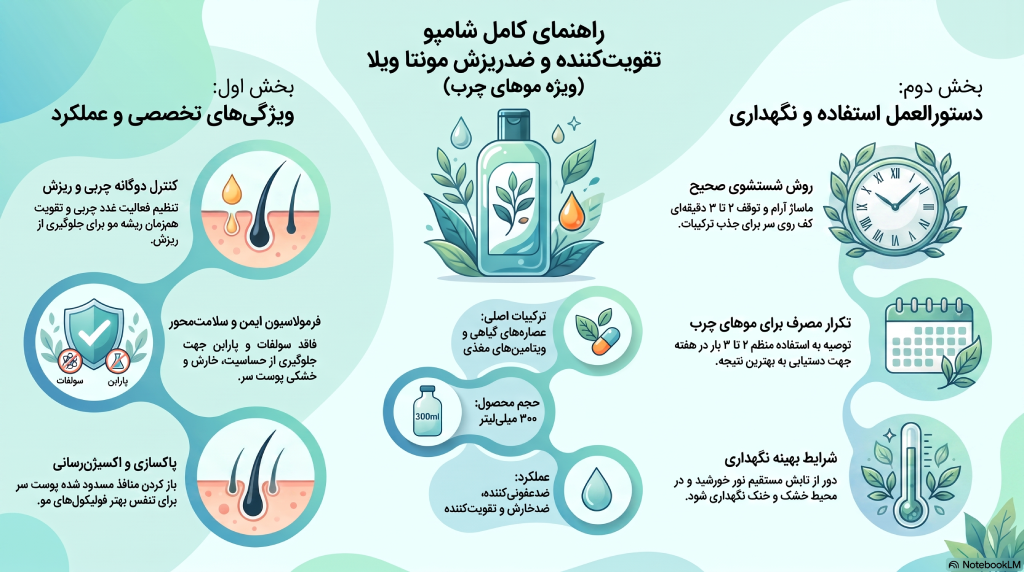 شامپو تقویت کننده و ضدریزش موهای چرب مونتا ویلا