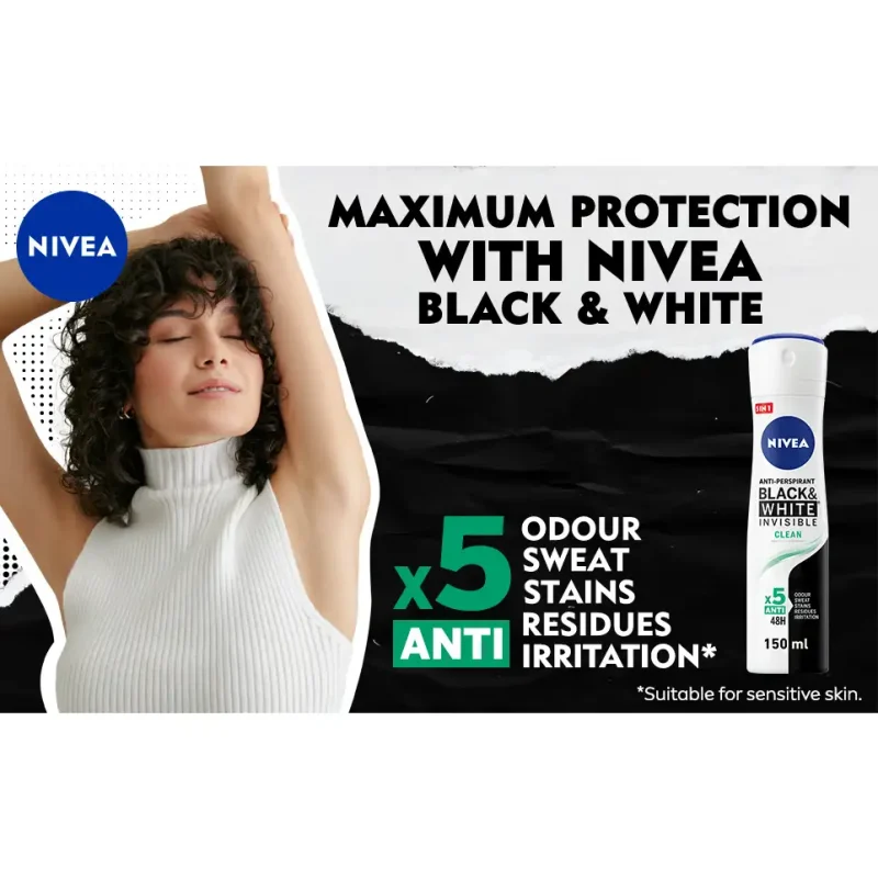 اسپری ضدتعریق زنانه نیوا مدل Black & White حجم 150میل - Image 2