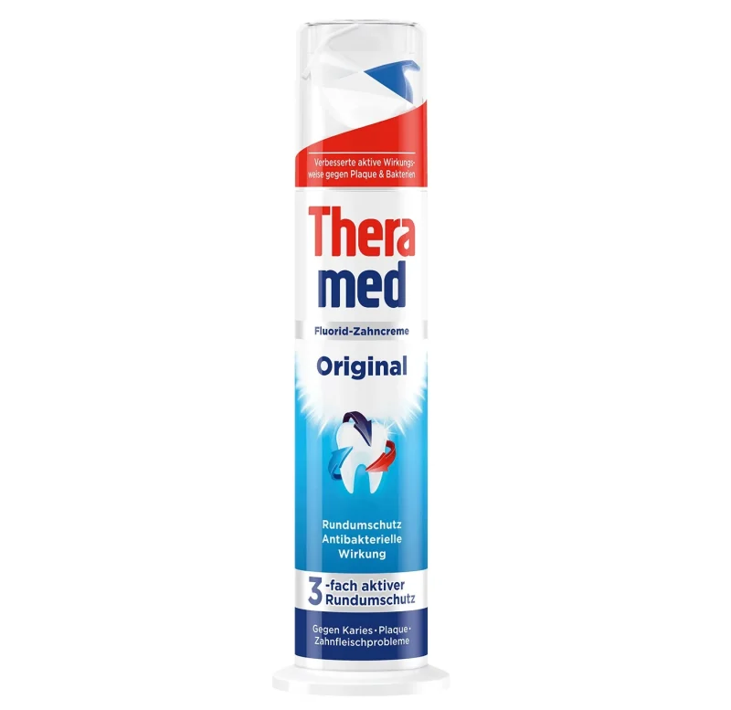 Theramed-Fluoride-Toothpaste-original-2 خمیردندان پمپی ترامد مدل Original حجم 100میل - Image 1