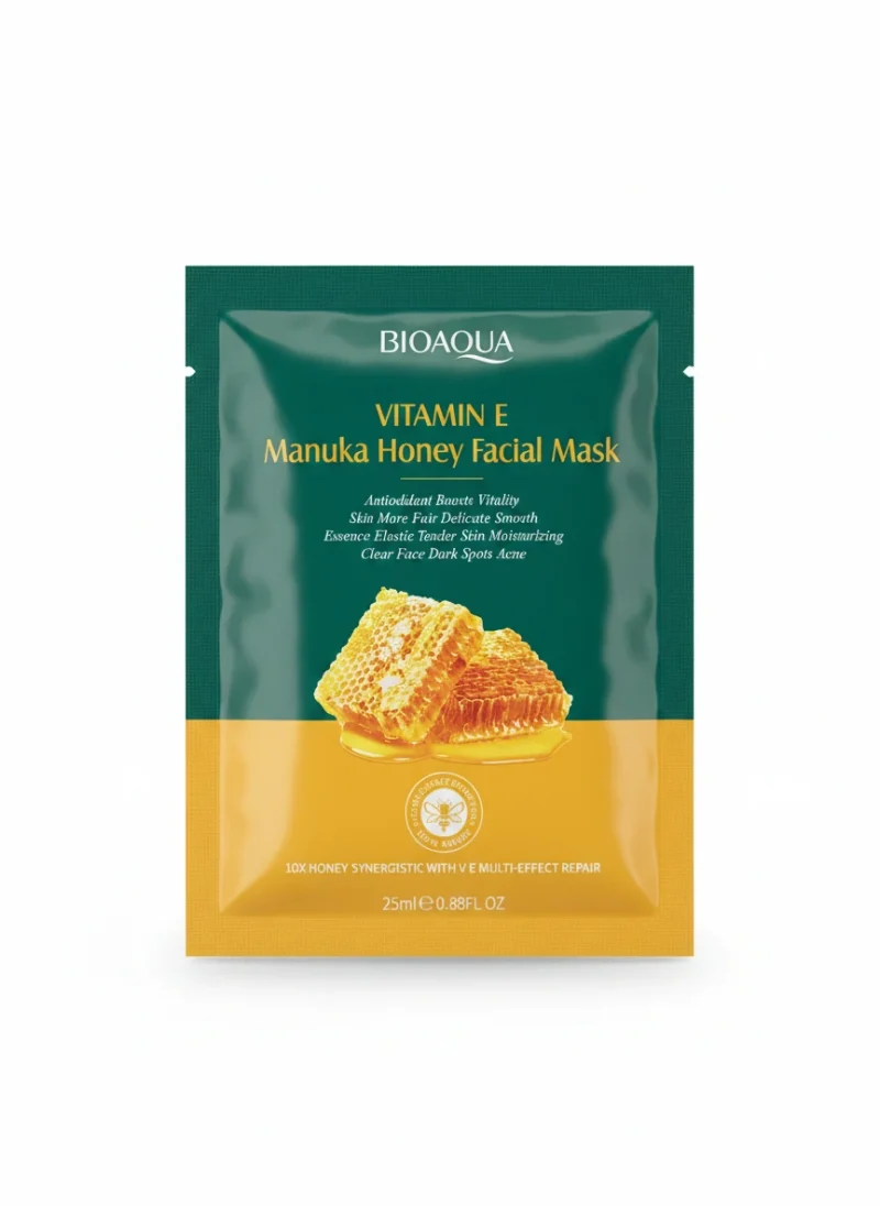 e99559cb-b0e7-4cea-985c-703fbde378f0 ماسک ورقهای عسل مانوکا بیوآکوا Vitamin E Manuka Honey حجم 25 میلیلیتر - Image 1
