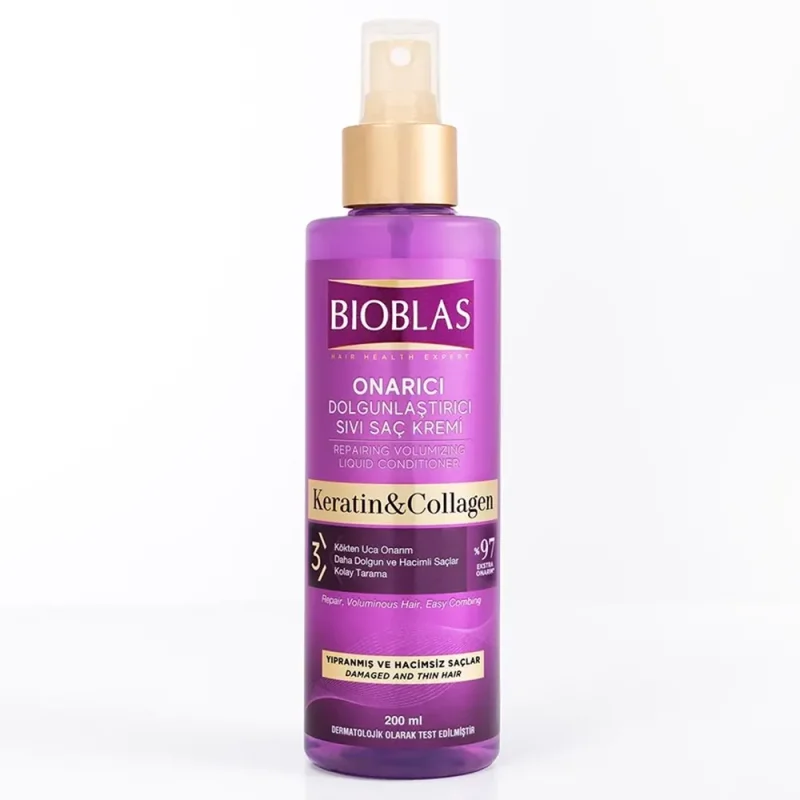 اسپری دوفاز ضدریزش بیوبلاس مدل Keratin & Collagen حجم ۲۰۰ میل