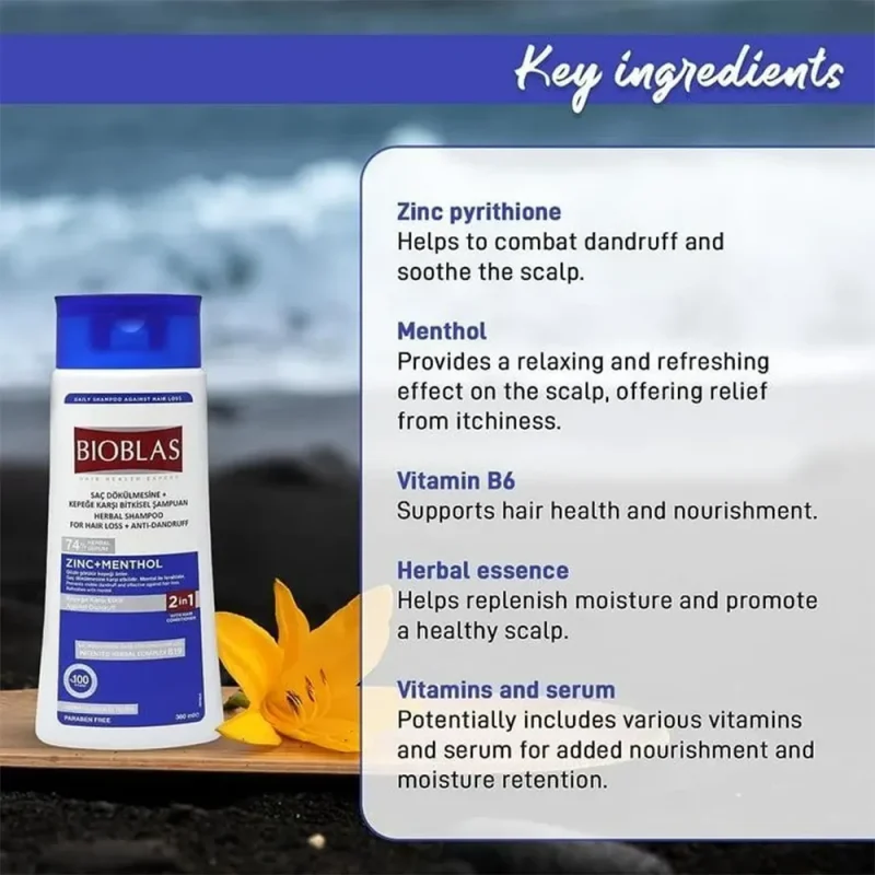 شامپو ضدشوره بیوبلاس مدل Zinc + Menthol حجم ۳۶۰ میل - Image 2