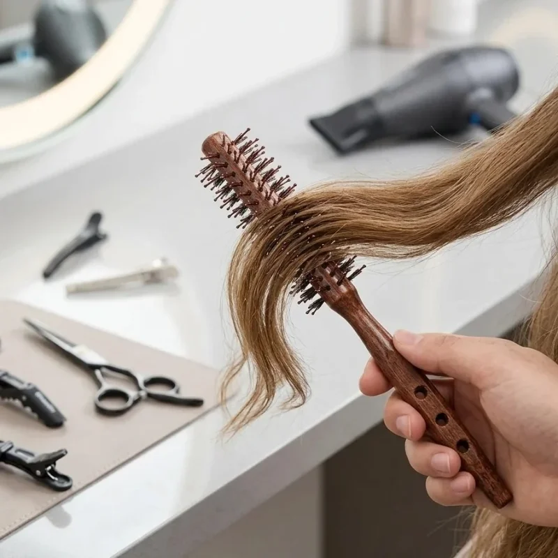 برس گرد باریک مو مدل چوبی دایره‌ای - Image 2