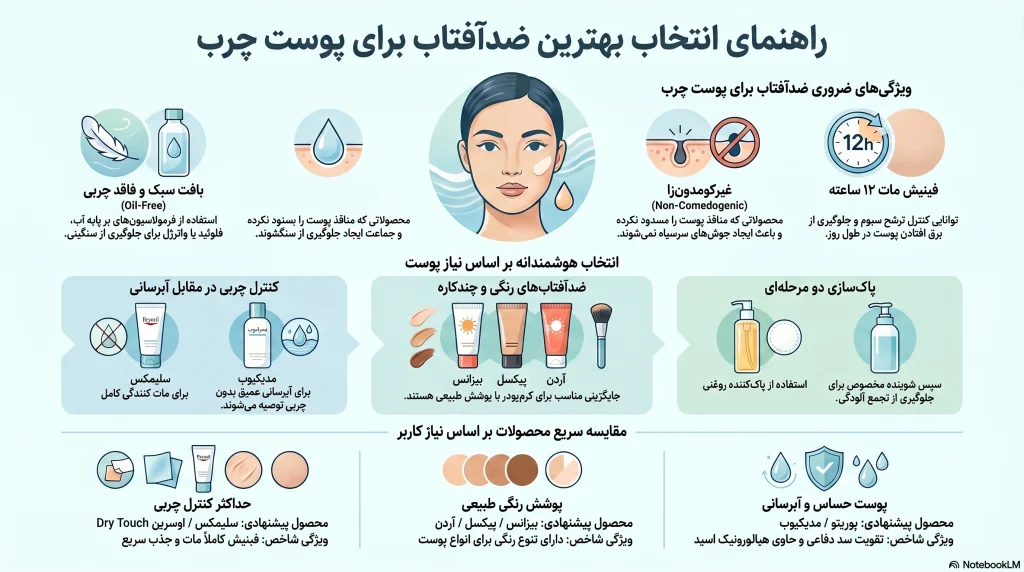 اینفوگرافی بهترین ضد آفتاب برای پوست چرب