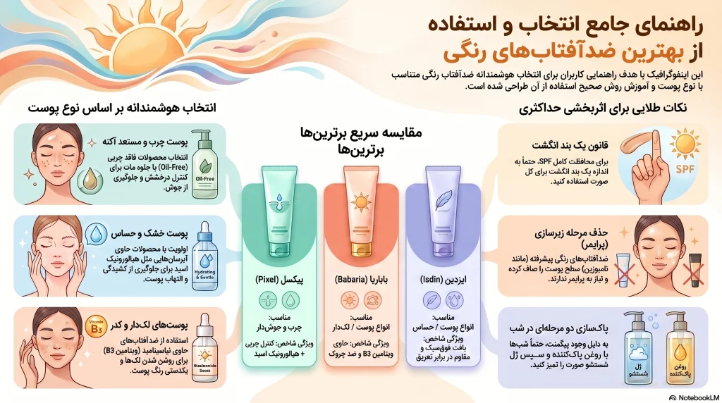 اینفوگرافی معرفی بهترین ضد آفتاب رنگی