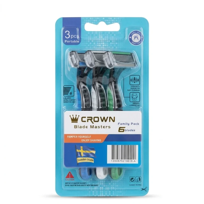 تیغ اصلاح مردانه پک ۳ عددی تیغ اصلاح مردانه کراون مدل 6 Blades - Image 1