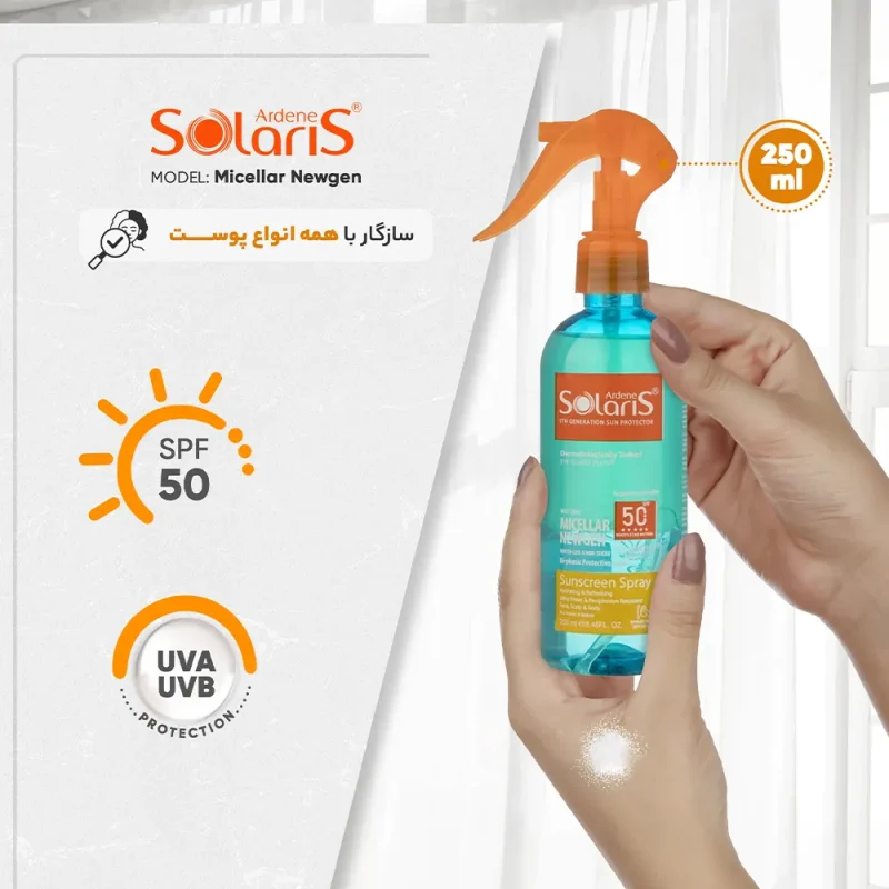 اسپری دوفاز ضدآفتاب آردن سولاریس مدل Micellar Newgen حجم ۲۵۰ میل - Image 6