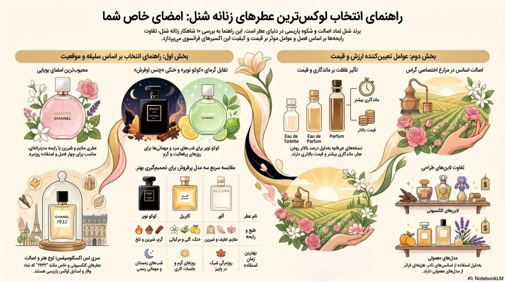 اینفوگرافی راهنمای خرید بهترین عطر شنل زنانه