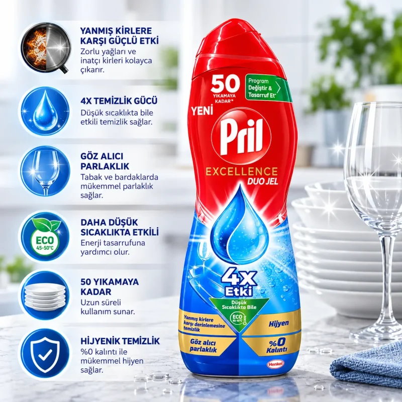 ژل ماشین ظرفشویی پریل مدل Hijyen Duo Gel حجم 900 میل