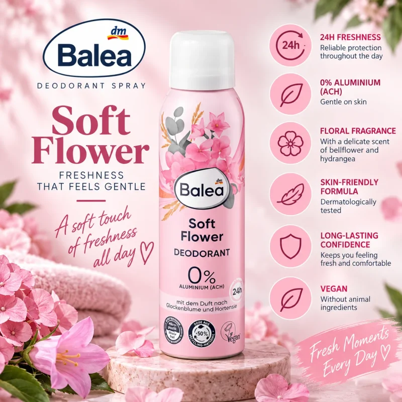 دئودورانت اسپری باله آ Balea Soft Flower حجم ۲۰۰ میلی‌لیتر