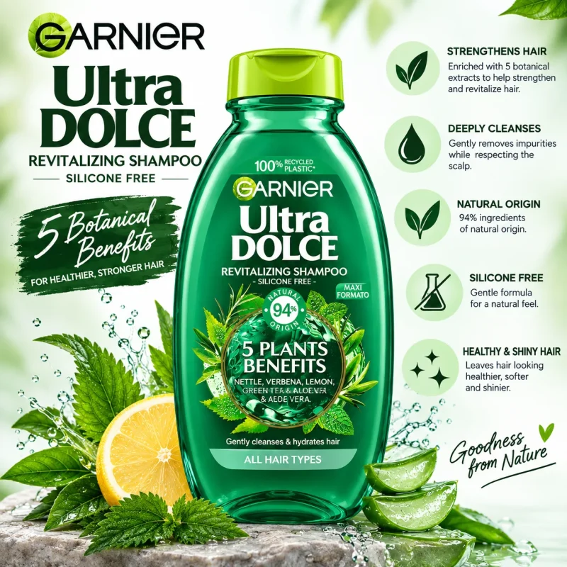 شامپو گارنیر مدل Ultra Dolce 5 Piante حجم 300 میلی‌لیتر