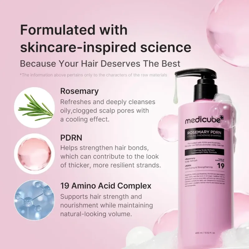 شامپو خنک‌کننده و حجم‌دهنده مدی کیوب Medicube Rosemary PDRN Cooling Thickening Shampoo حجم ۴۰۰ میلی‌لیتر2